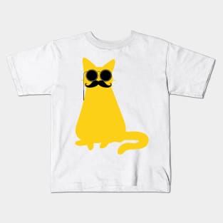 funny yellow cat with a big mustache and sunglasses Kids T-Shirt